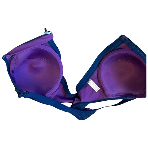 EUC Wacoal Sport Contour Zip Front Sports Bra Purple Blue #853222 34DDD - Picture 4 of 6